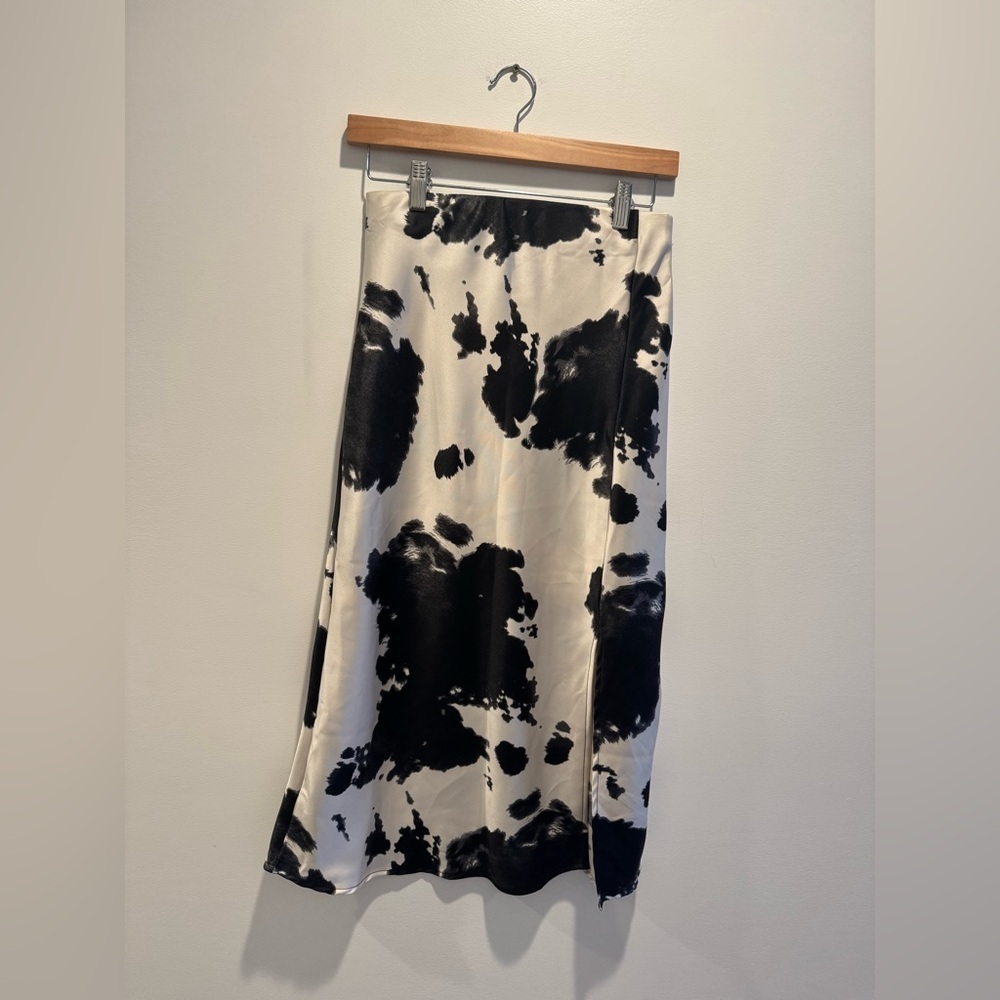 Renee C Cow Print Midi Skirt